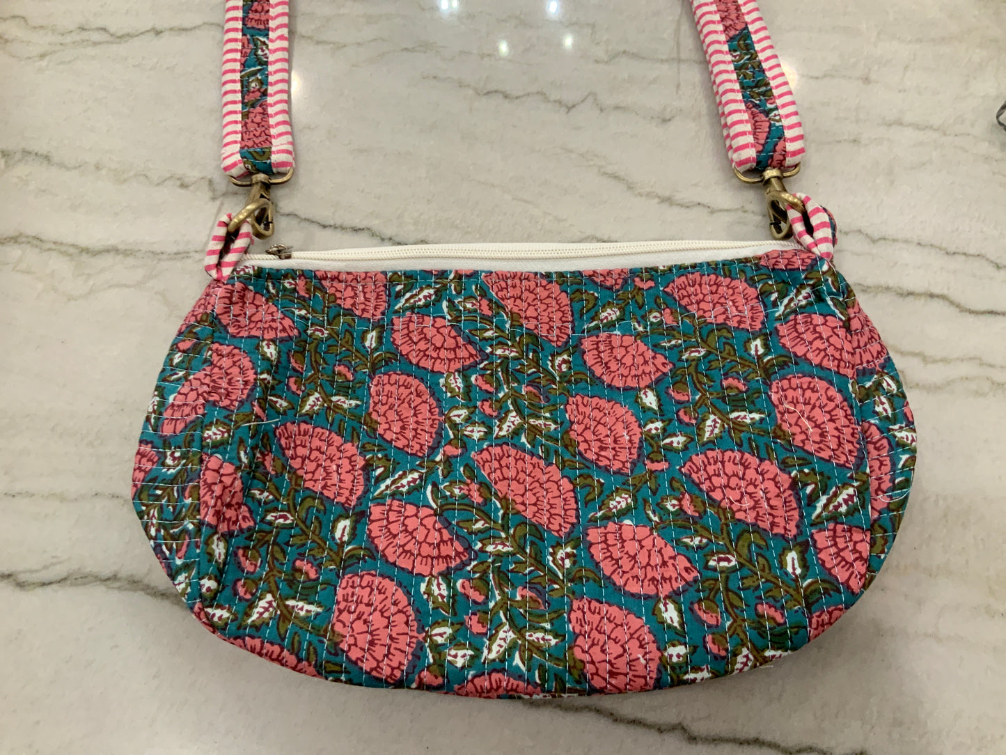 Teal Blossom Quilted Purse
