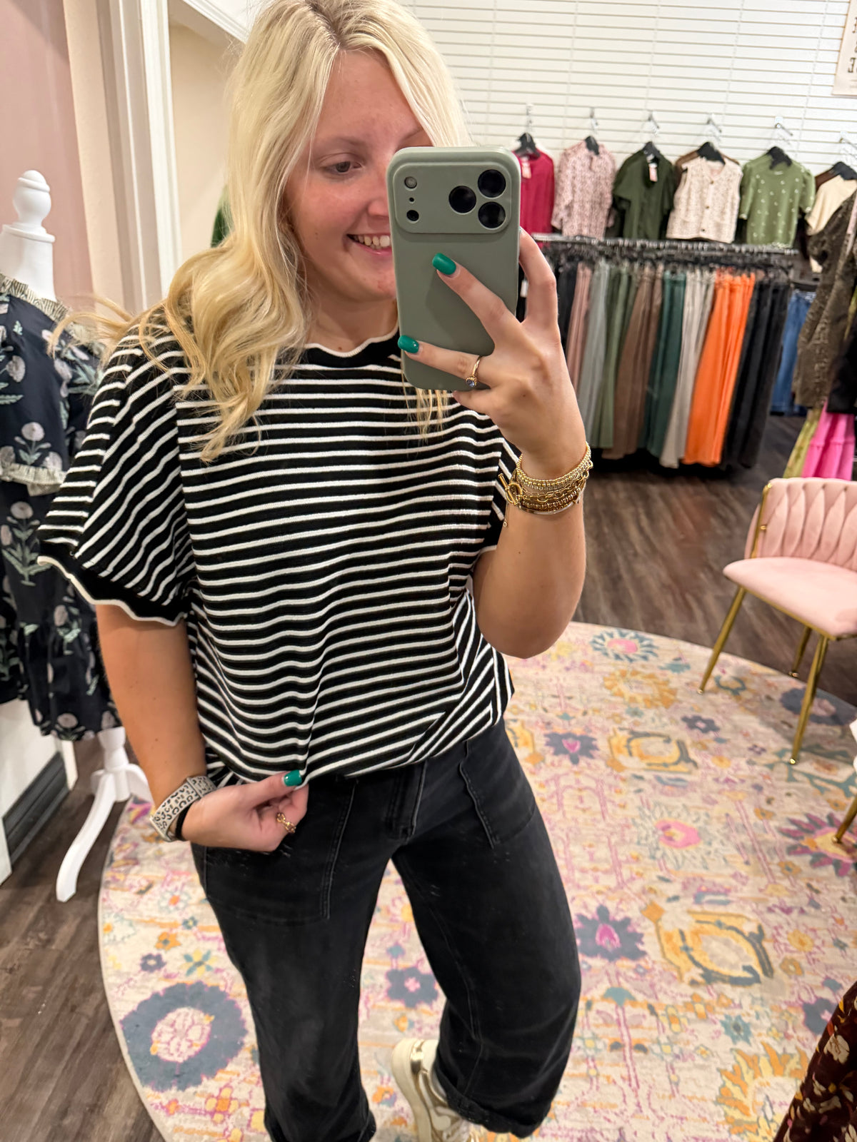 Uptown Stripe Black Top