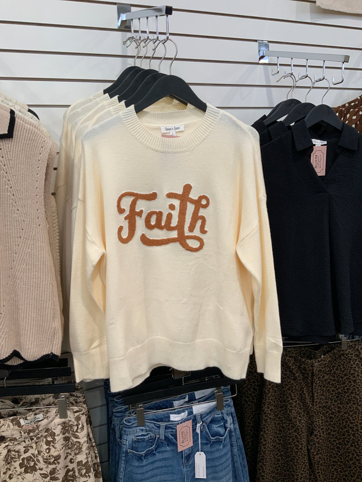 Faith Embroidered Cream Sweater