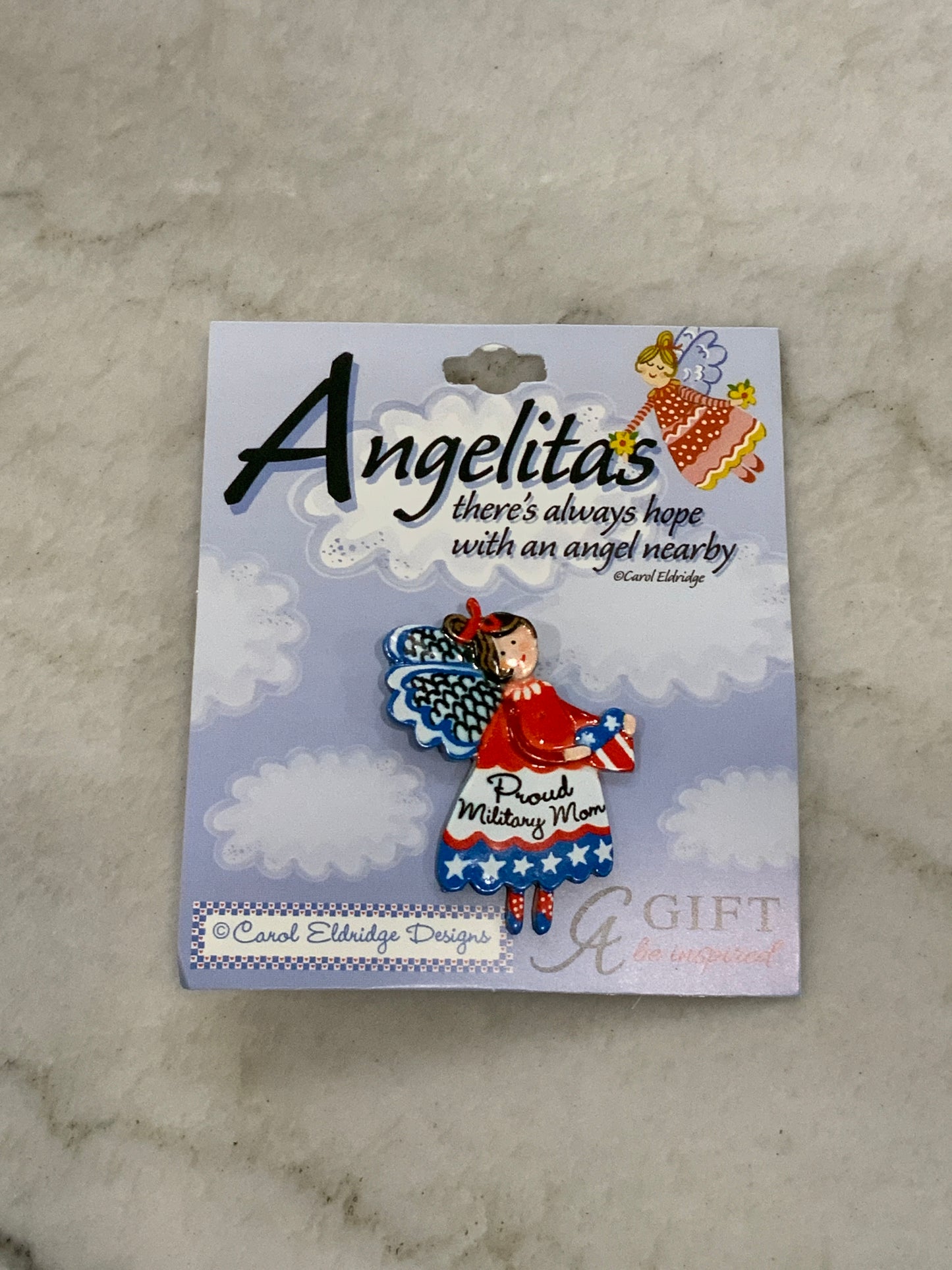 Proud Military Mom Angel Pin