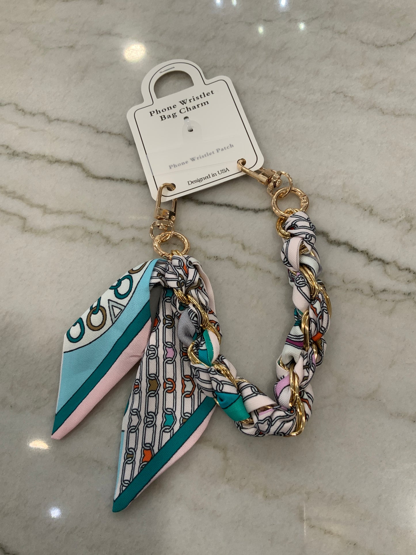 Scarf Phone Wristlet Pink White Links