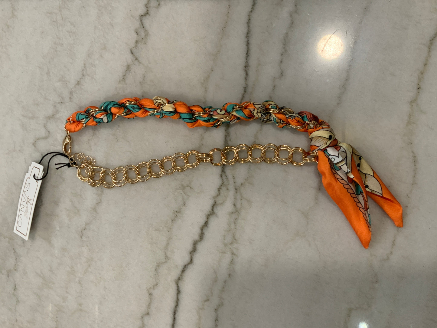 Colette Orange and Teal Scarf Necklace Chain