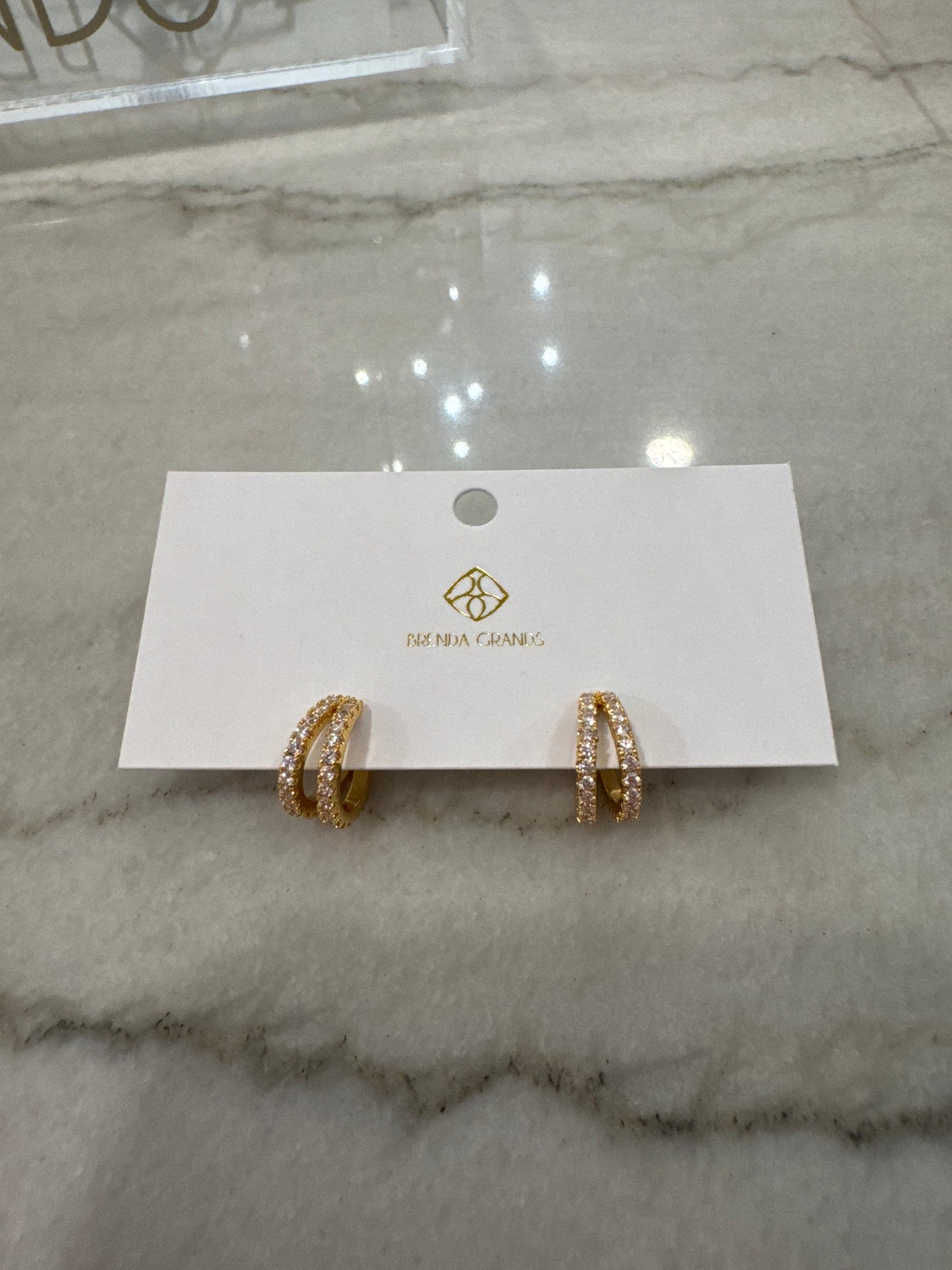 Gold Double Diamond Mini Hoops
