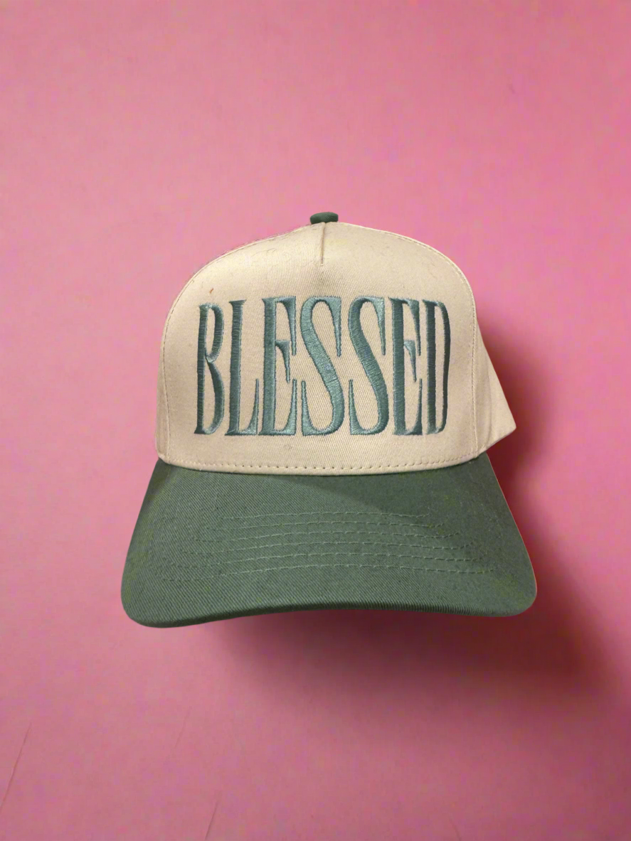Blessed Green Embroidered Hat