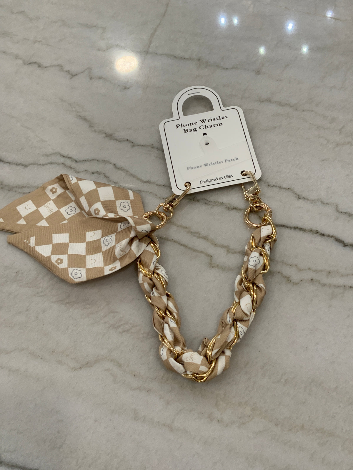 Scarf Phone Wristlet Brown Checkered