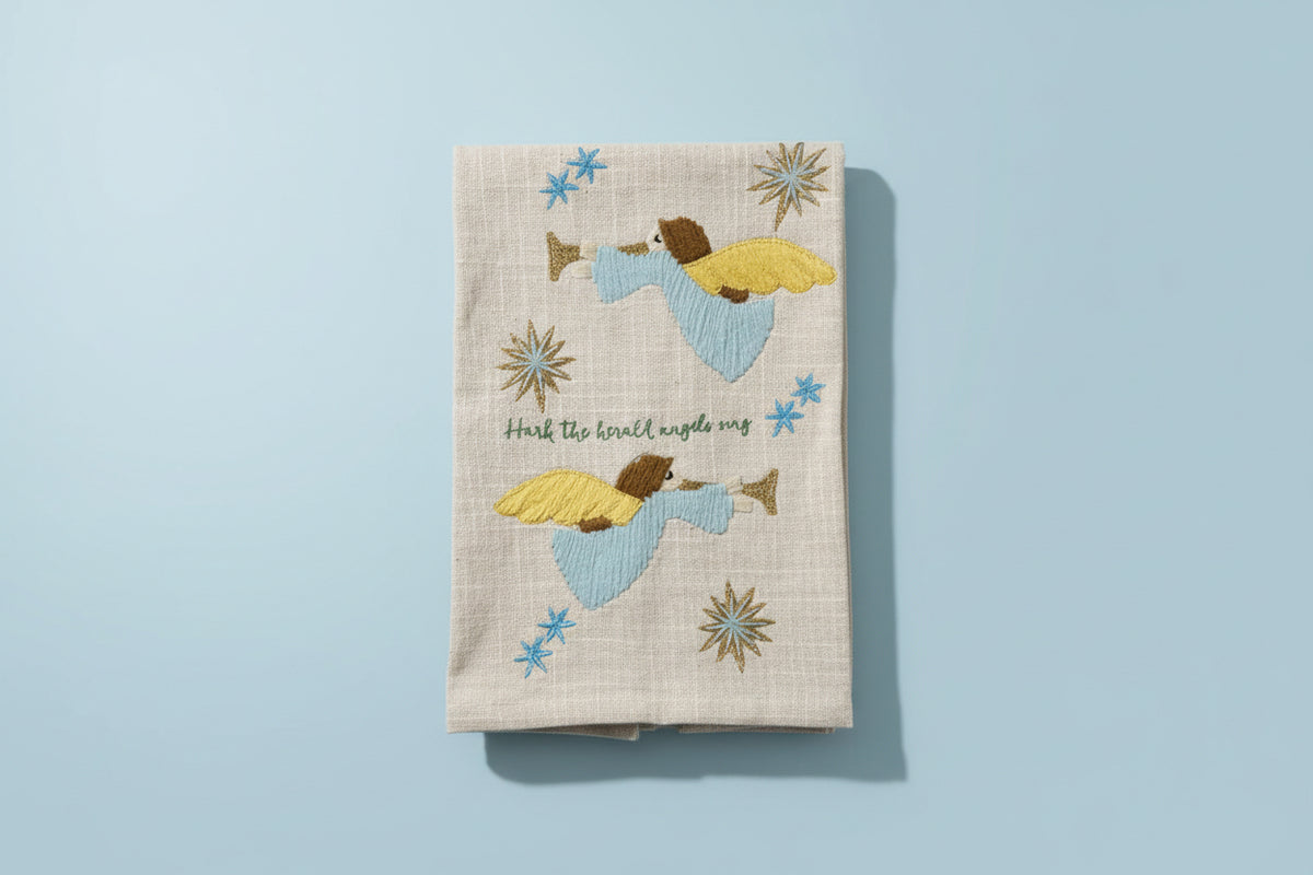 Angel Embroidered tea towel