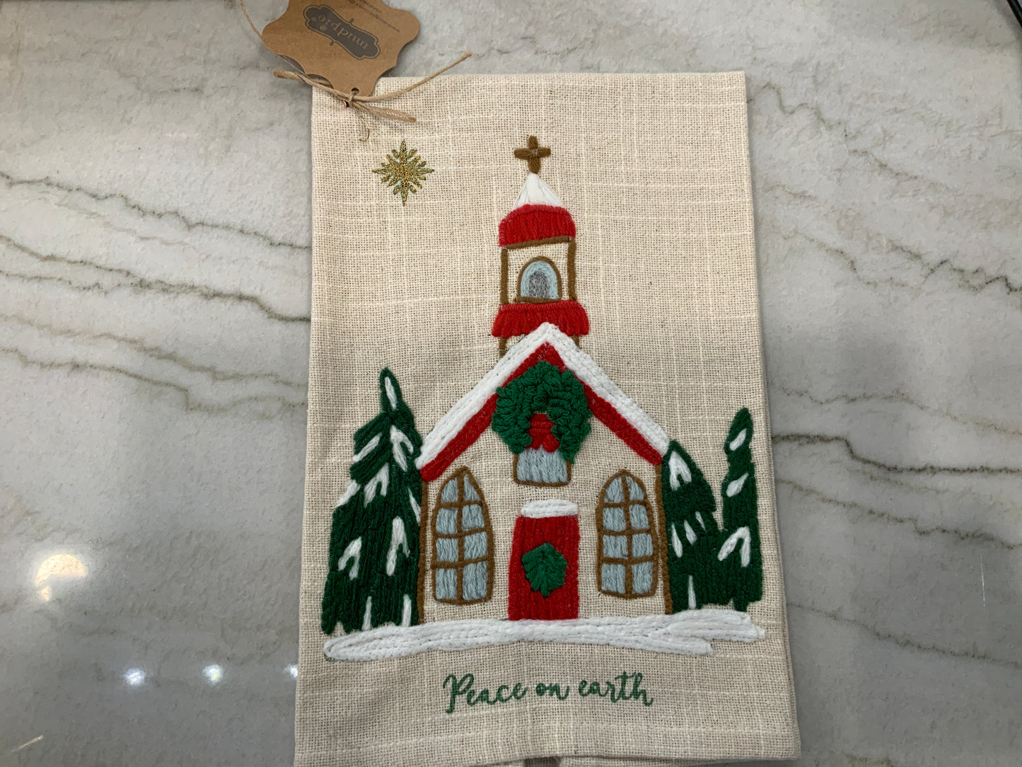 Church Embroidered tea towel