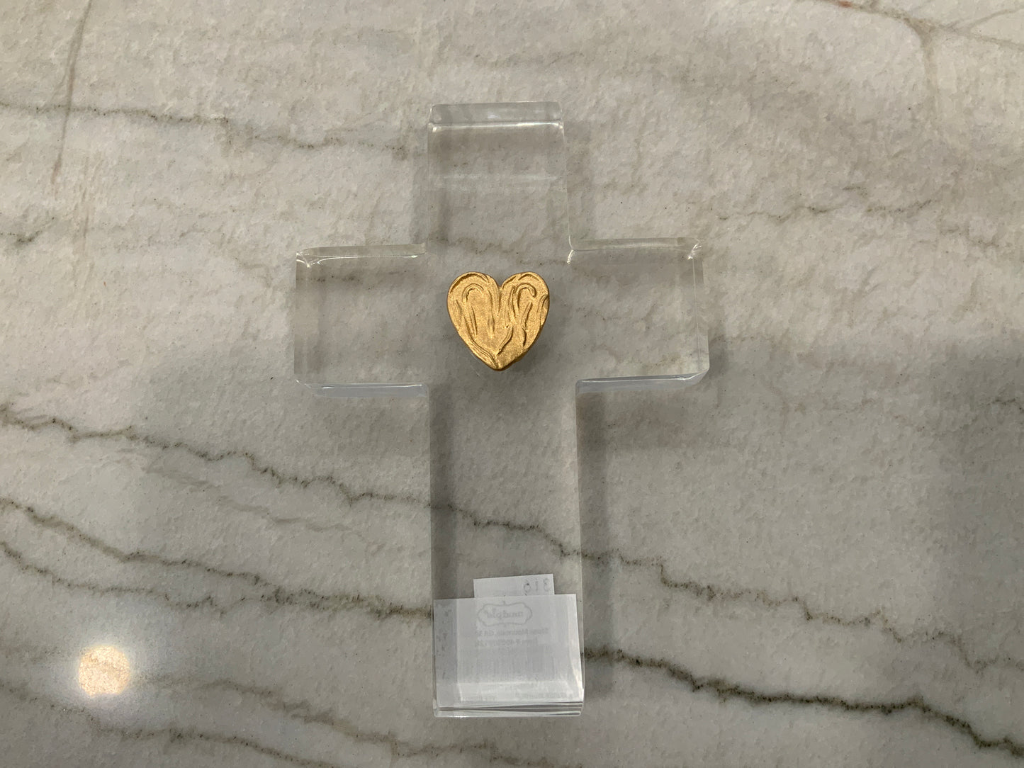 Clear Resin Gold Heart Cross