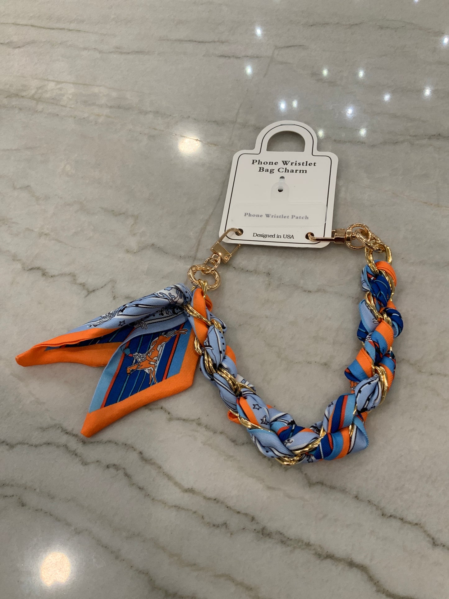 Scarf Phone Wristlet Blue Orange Horse Print