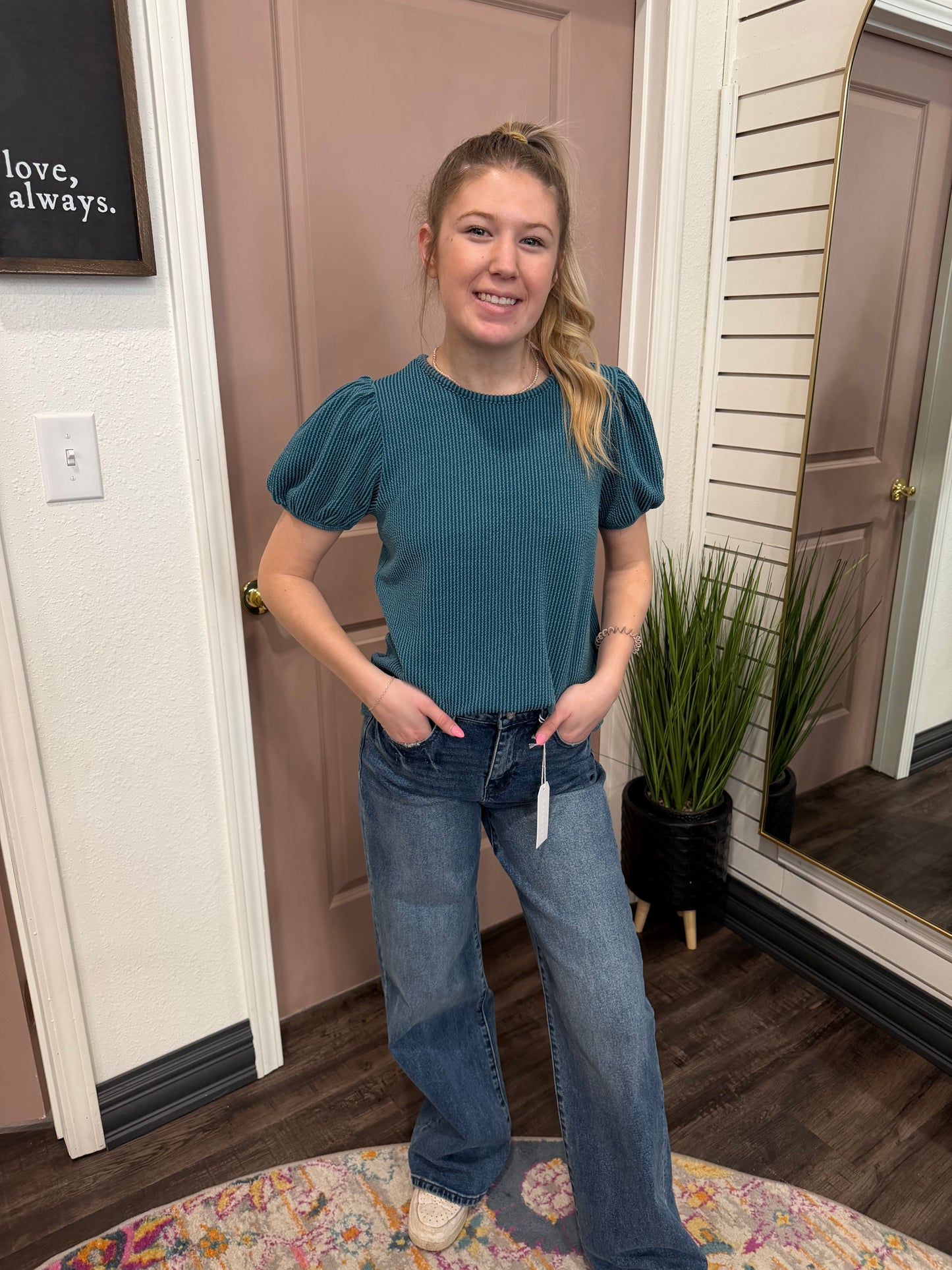 Everyday Grace Ribbed Teal Top