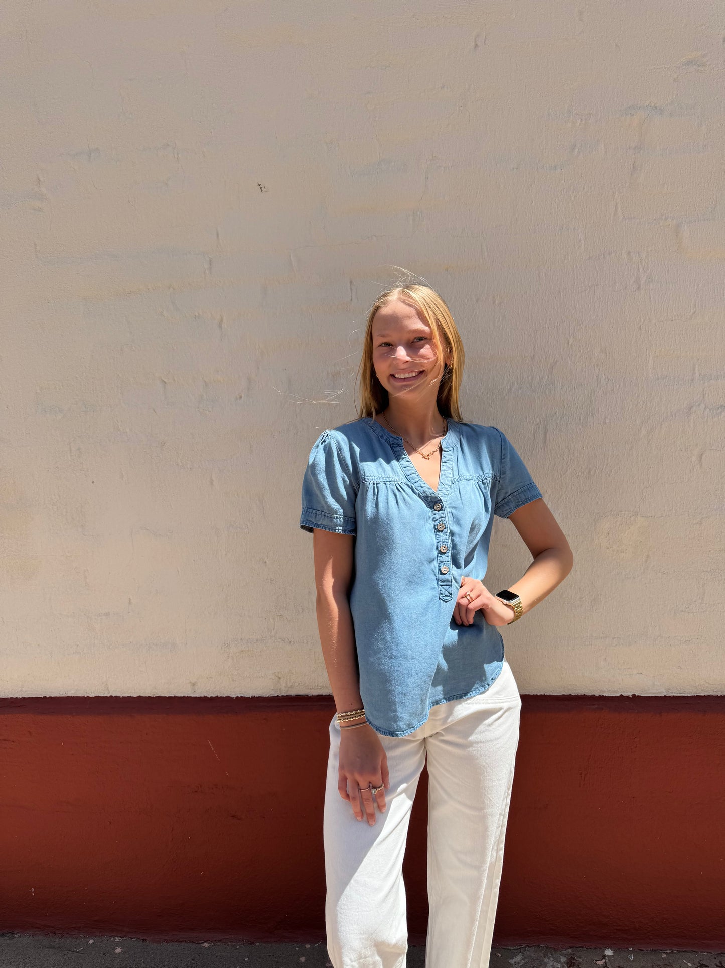 Chambray Button Blouse