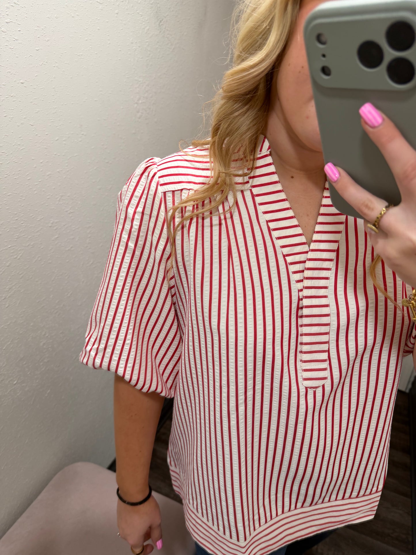 Red and White Stripe Blouse