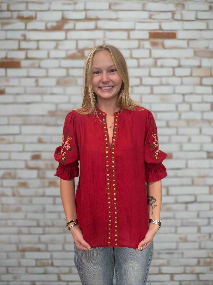 Wild Berry Embroidered Blouse