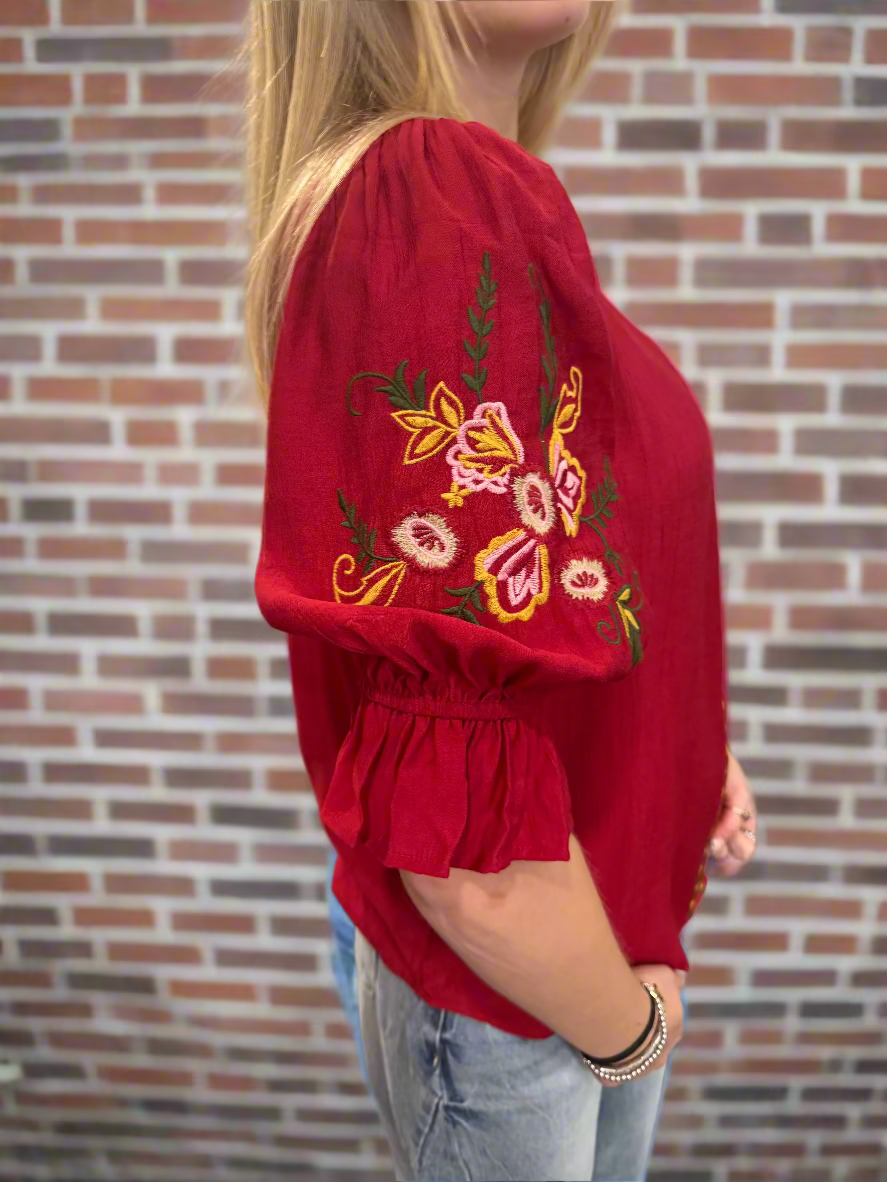 Wild Berry Embroidered Blouse