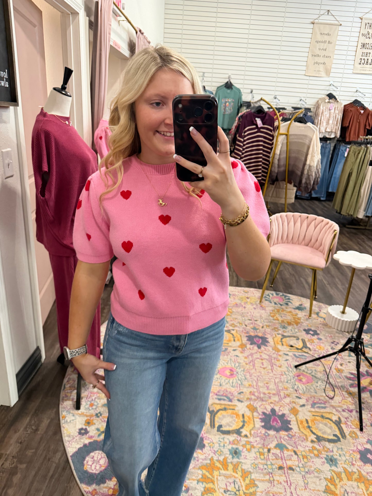 Pink Sweater with Hearts