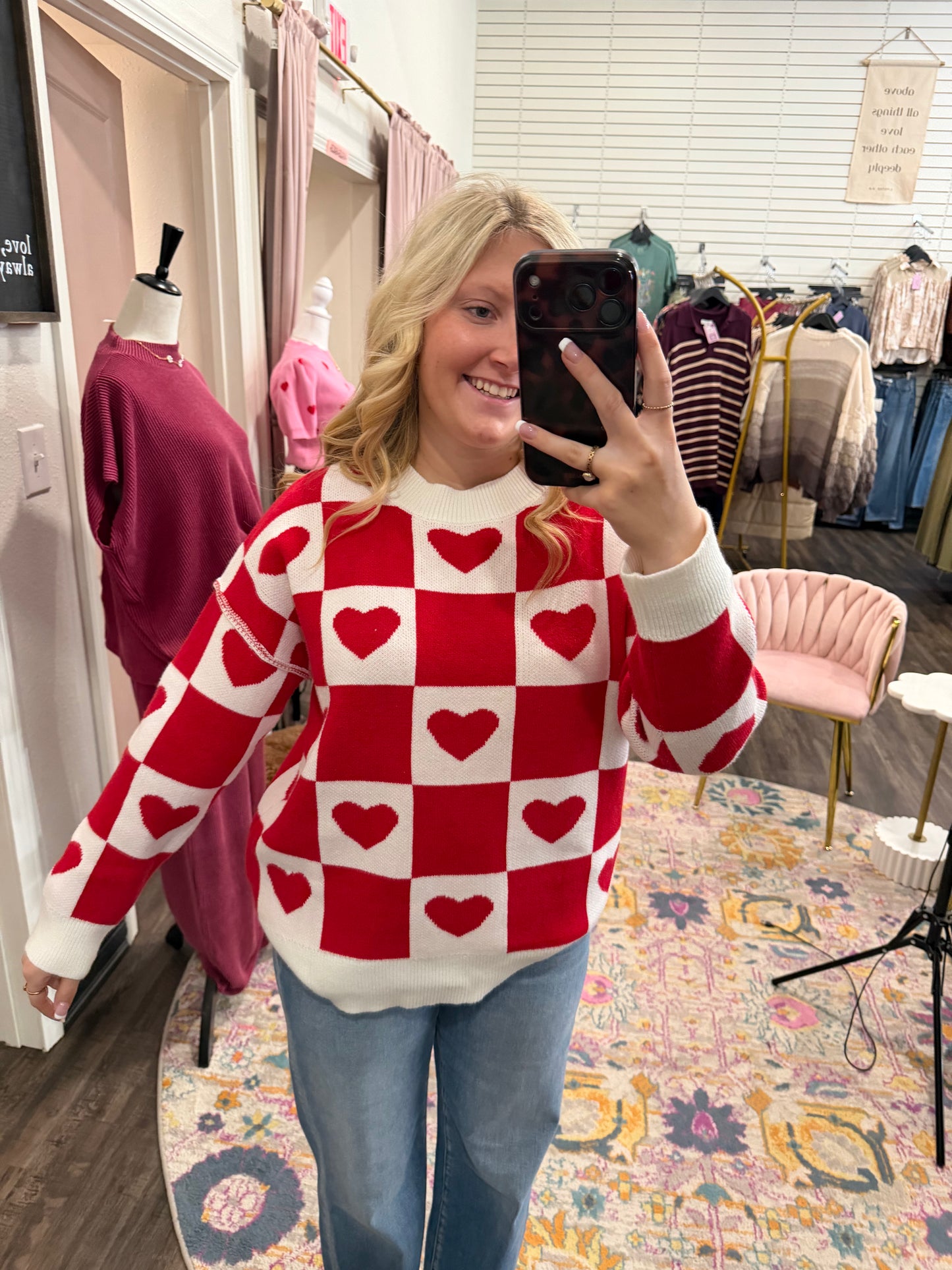 Checkered Board Heart Sweater