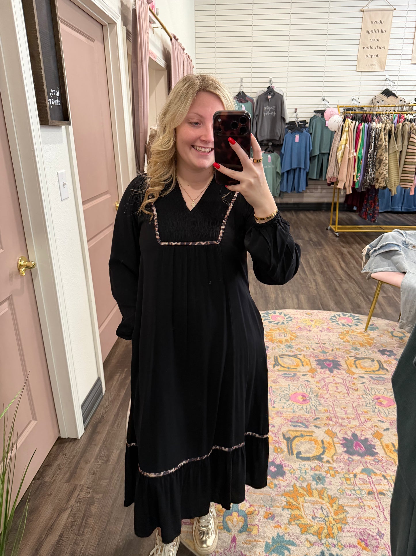 Black Cheetah Trim Dress (117)