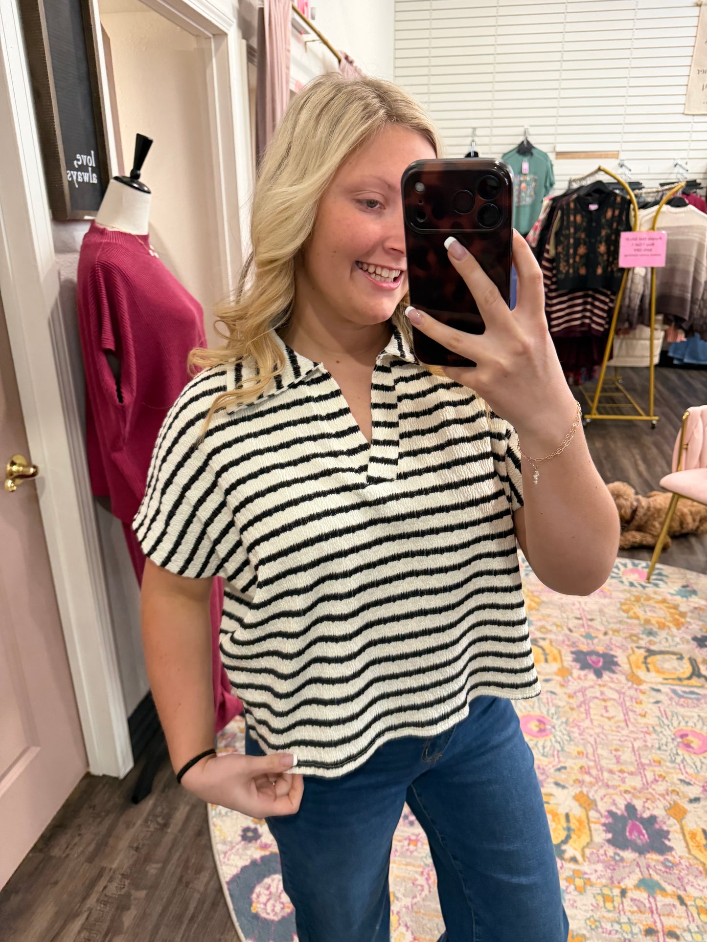 Black Stripe Collard Top