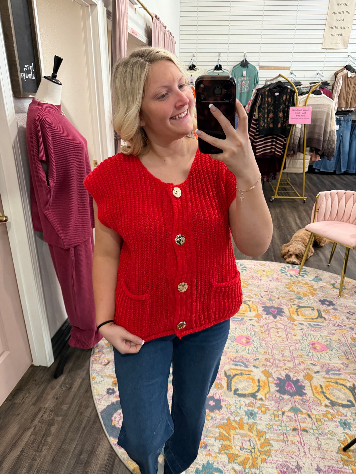 Ruby Red Button Vest