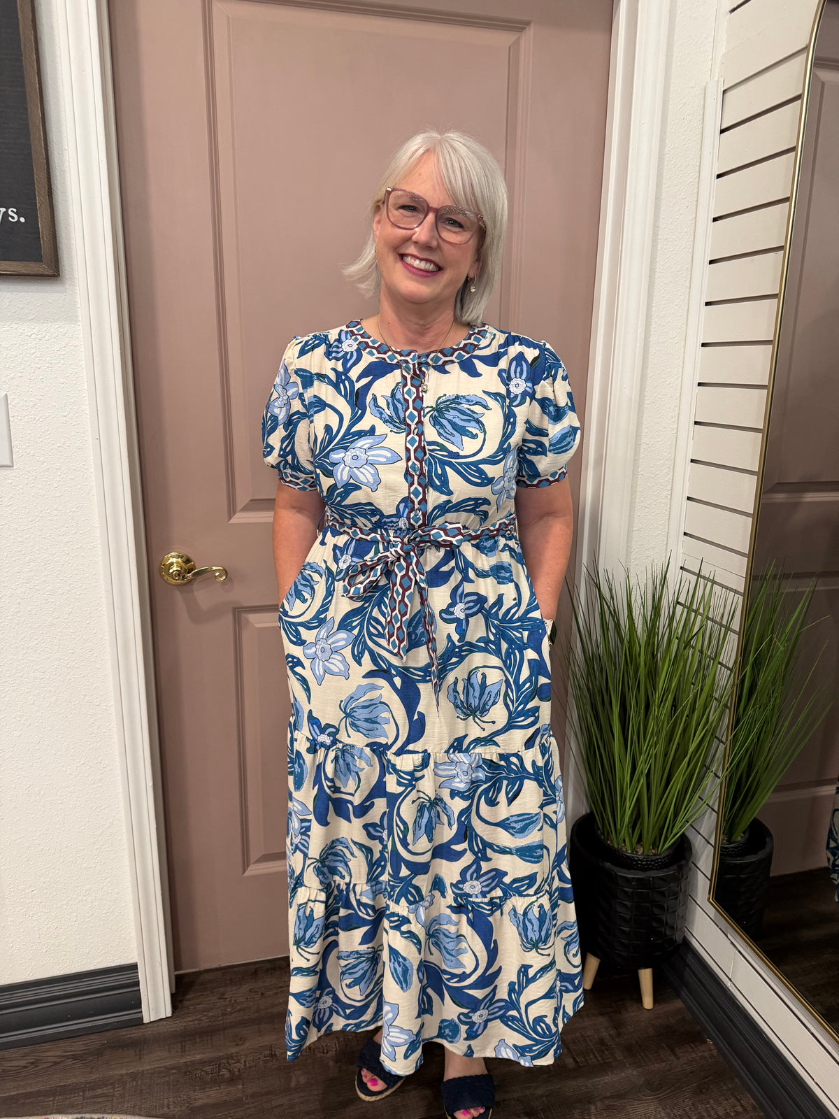 Navy Petals Midi Dress (117)