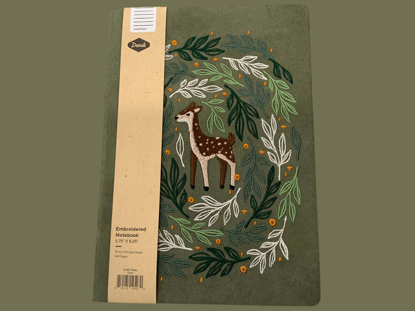 Deer Embroidered Green Notebook