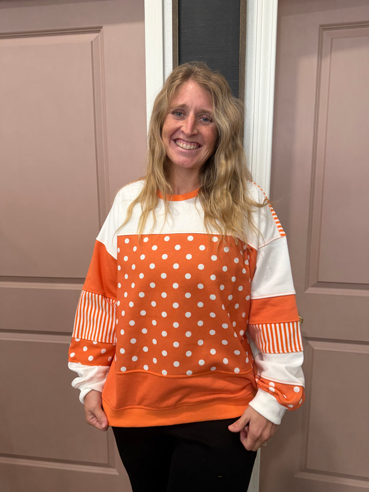 Gameday Polka dot Stripe Mix Top