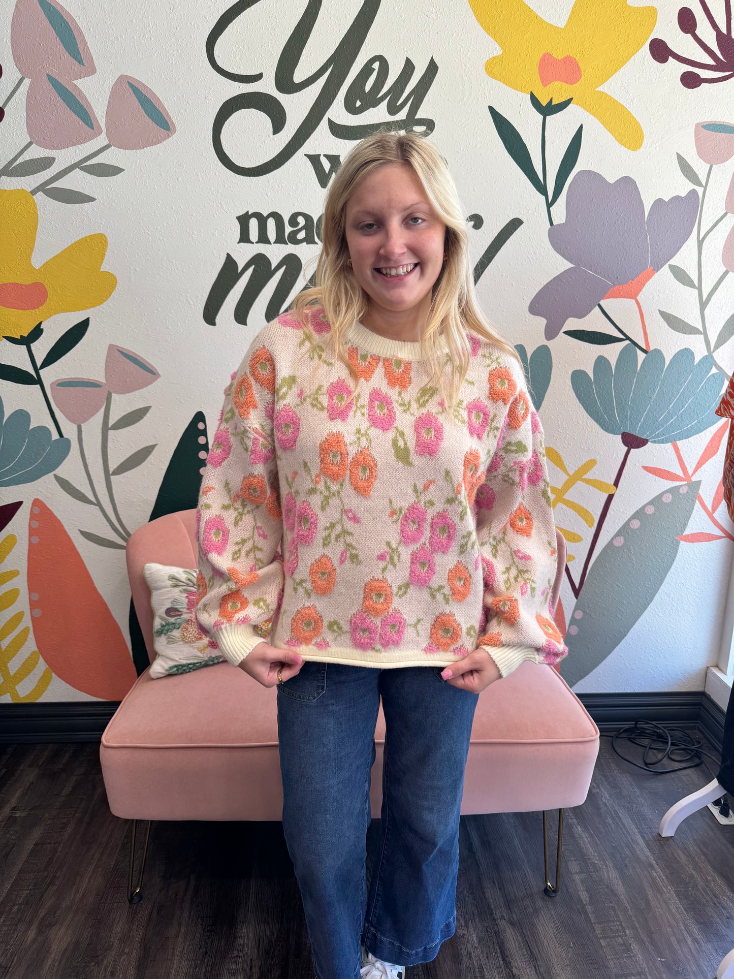 Pink & Green Flower Sweater