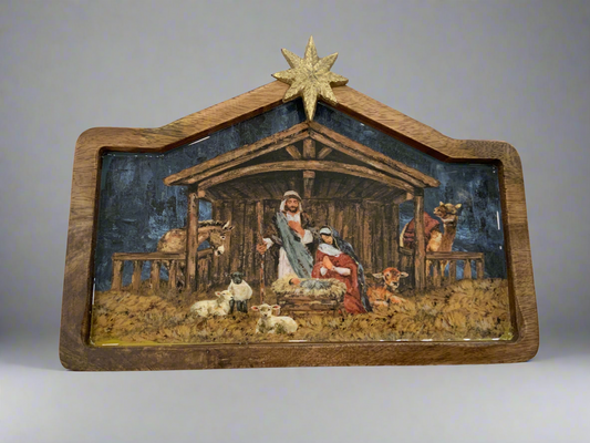 Shelf Nativity Wood Scene