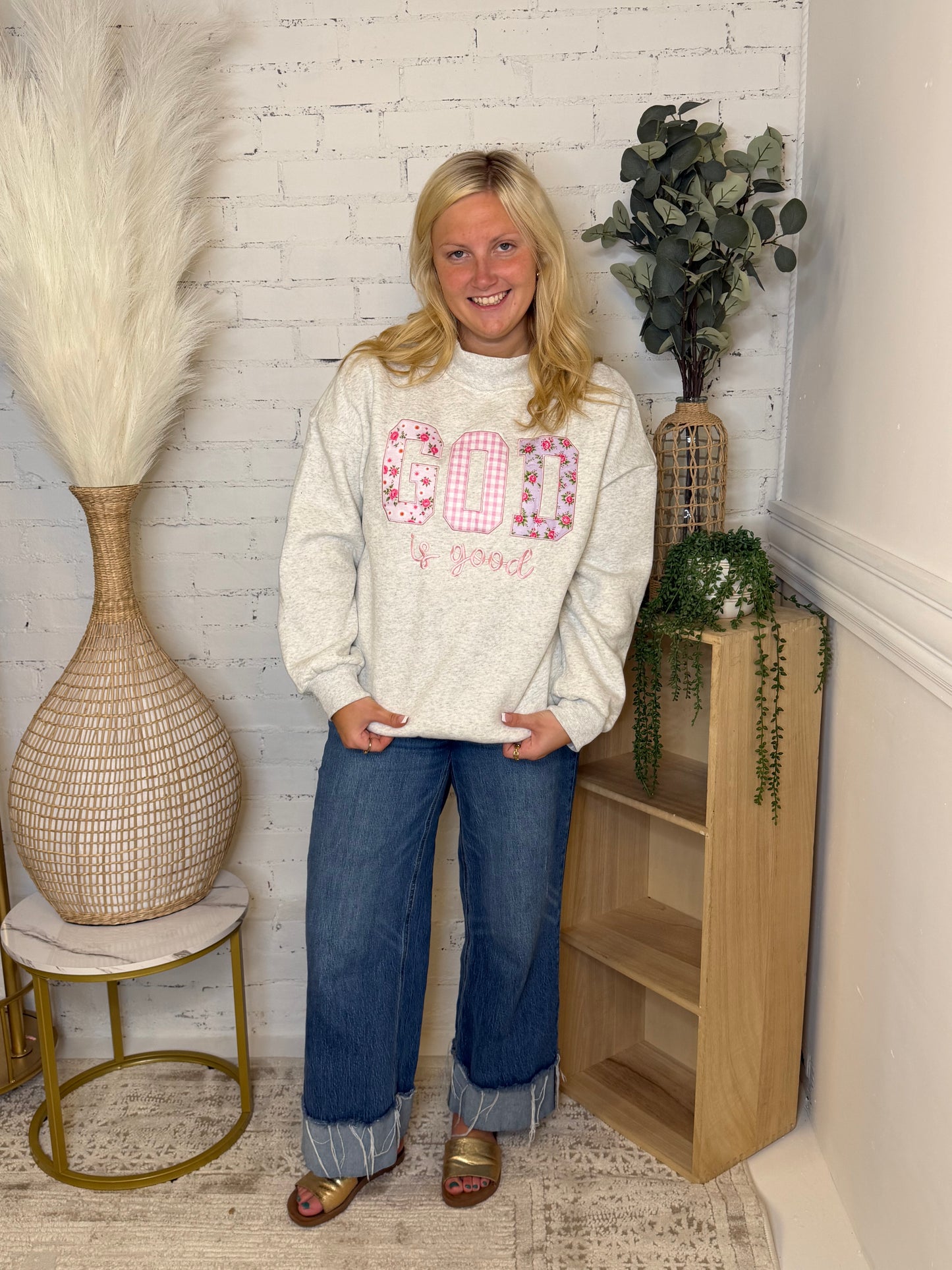 God Is Good Embroidered Mock Neck