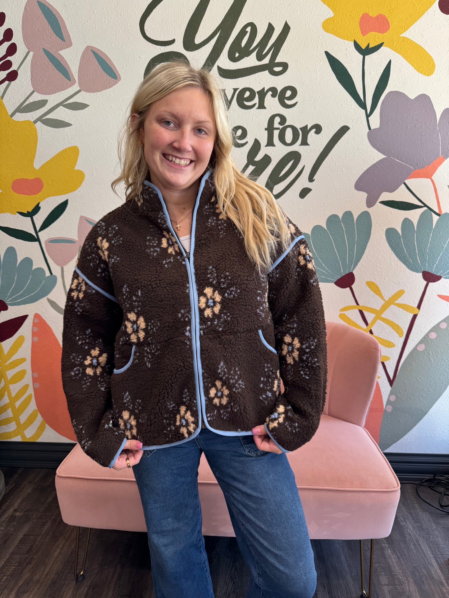 Oversized Coco Flower Fleece Jacket