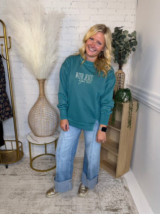 With Jesus You Can Teal Sweatshirt (117)