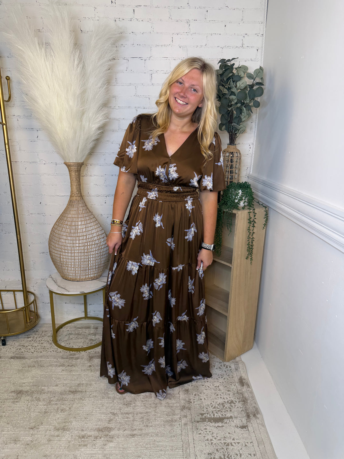 Mocha Floral Maxi Dress