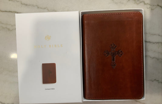Walnut Weathered Cross Compact Bible ESV