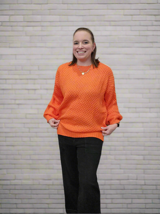 Orange Waffle Knit Sweater