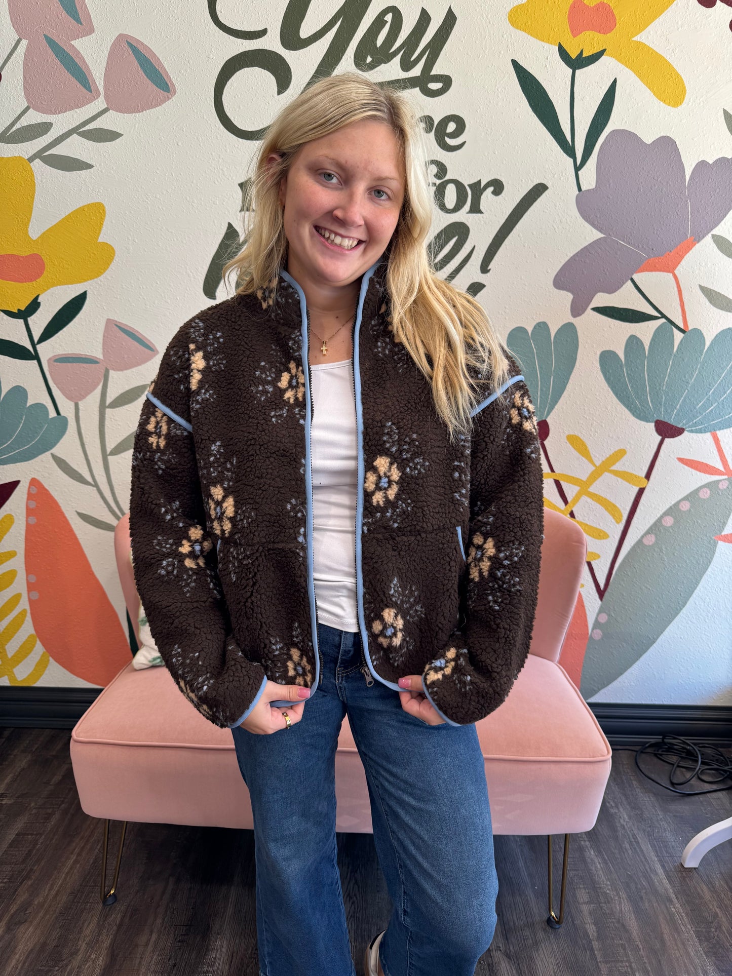 Oversized Coco Flower Fleece Jacket