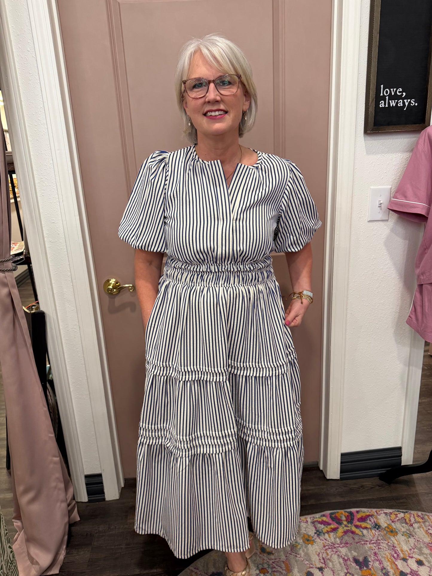 Navy Stripe Midi Dress