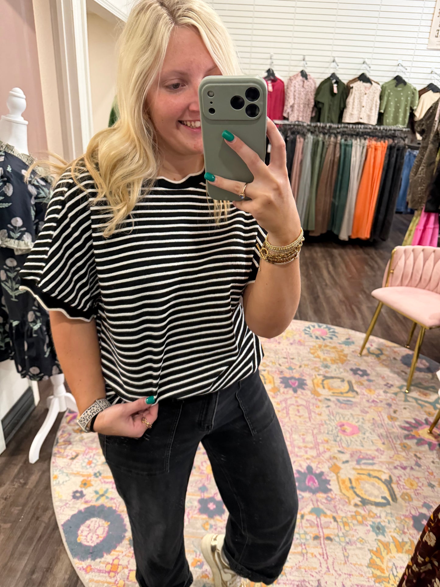 Uptown Stripe Black Top