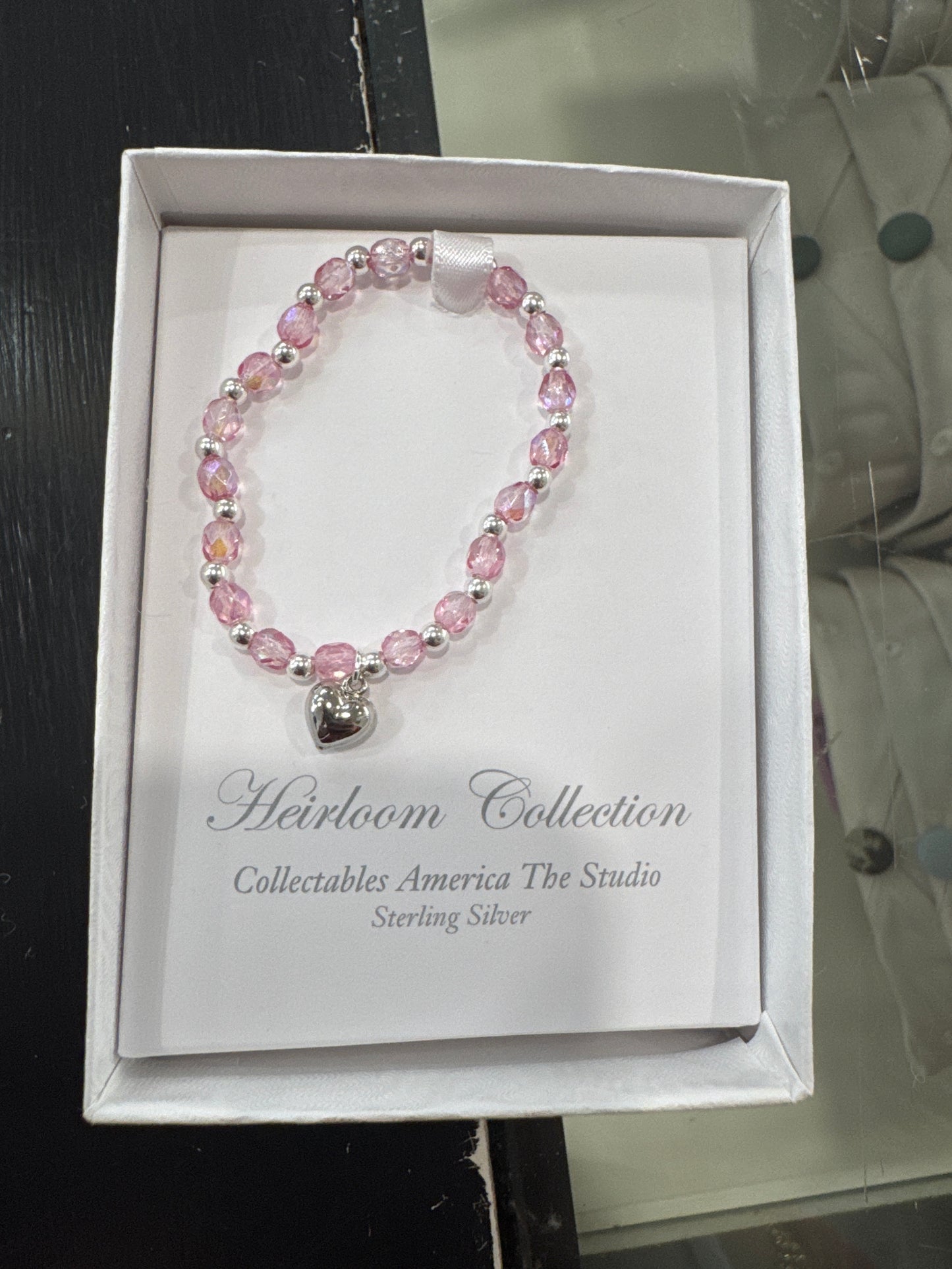 Pink Crystal Heart Bracelet 5in
