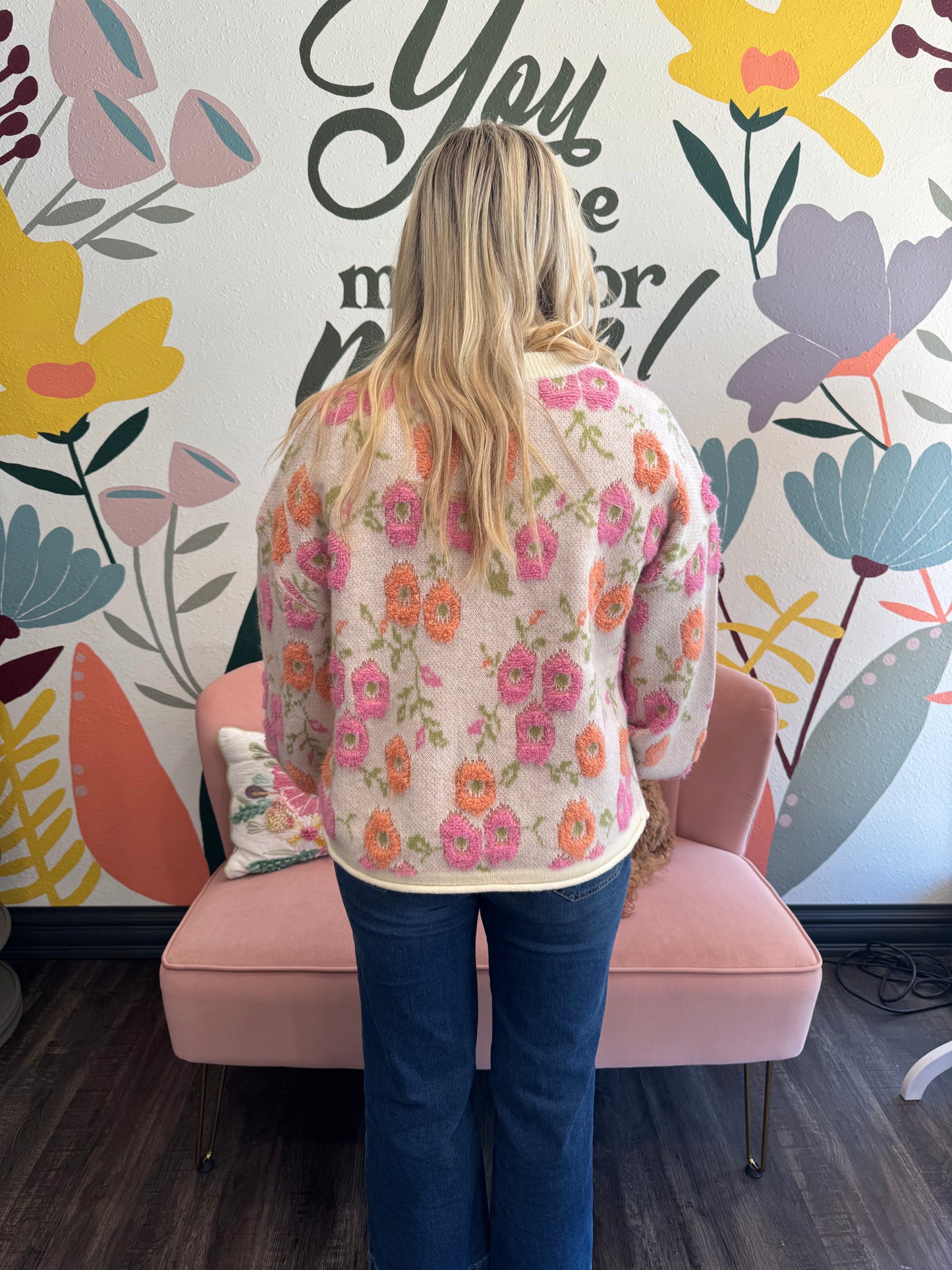 Pink & Green Flower Sweater