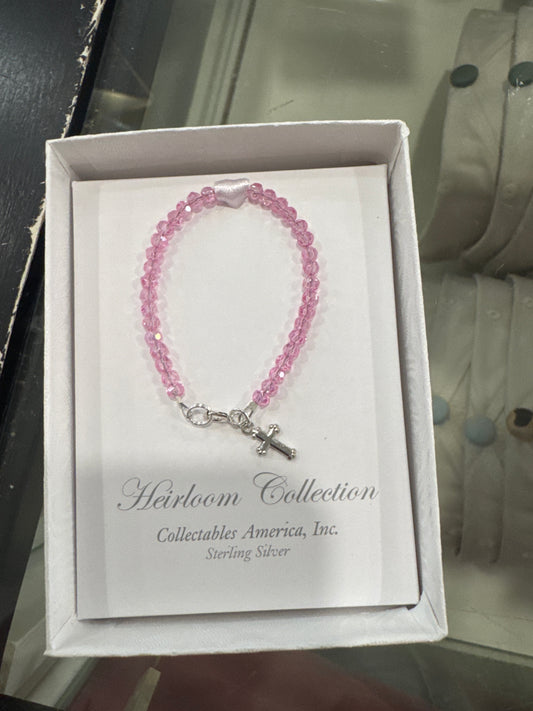 Pink Crystal Cross Bracelet