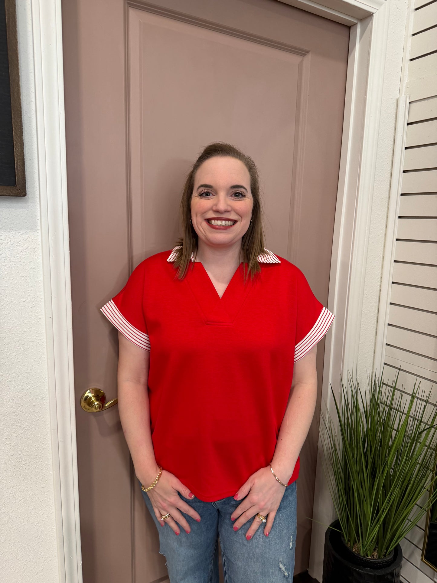 Red Bold Grace Knit Top