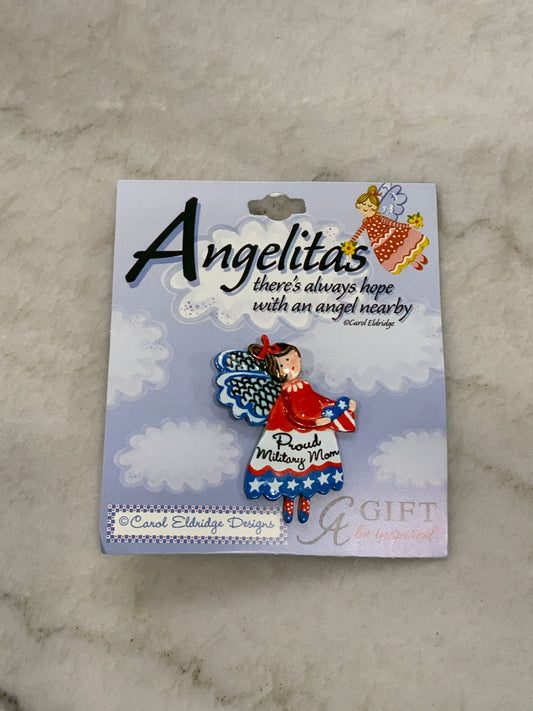 Proud Military Mom Angel Pin