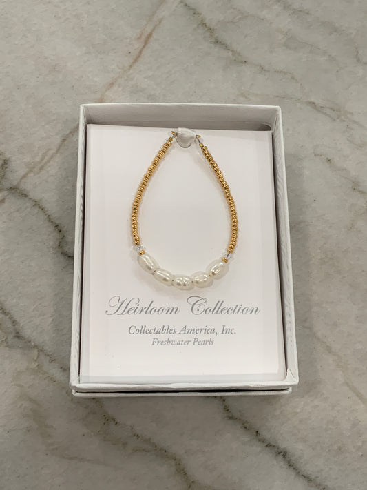 Freshwater Pearl Gold Bracelet 5”