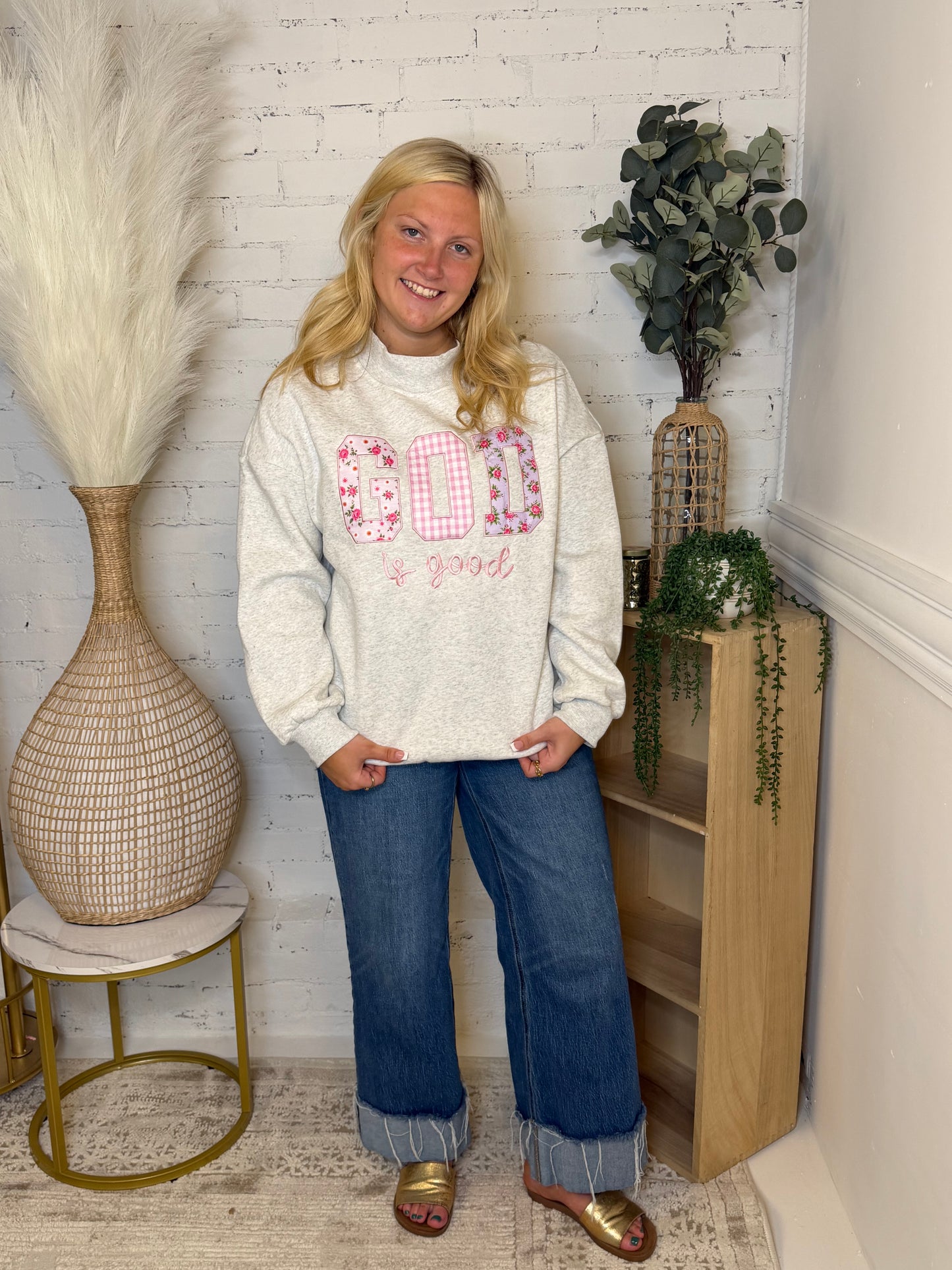 God Is Good Embroidered Mock Neck