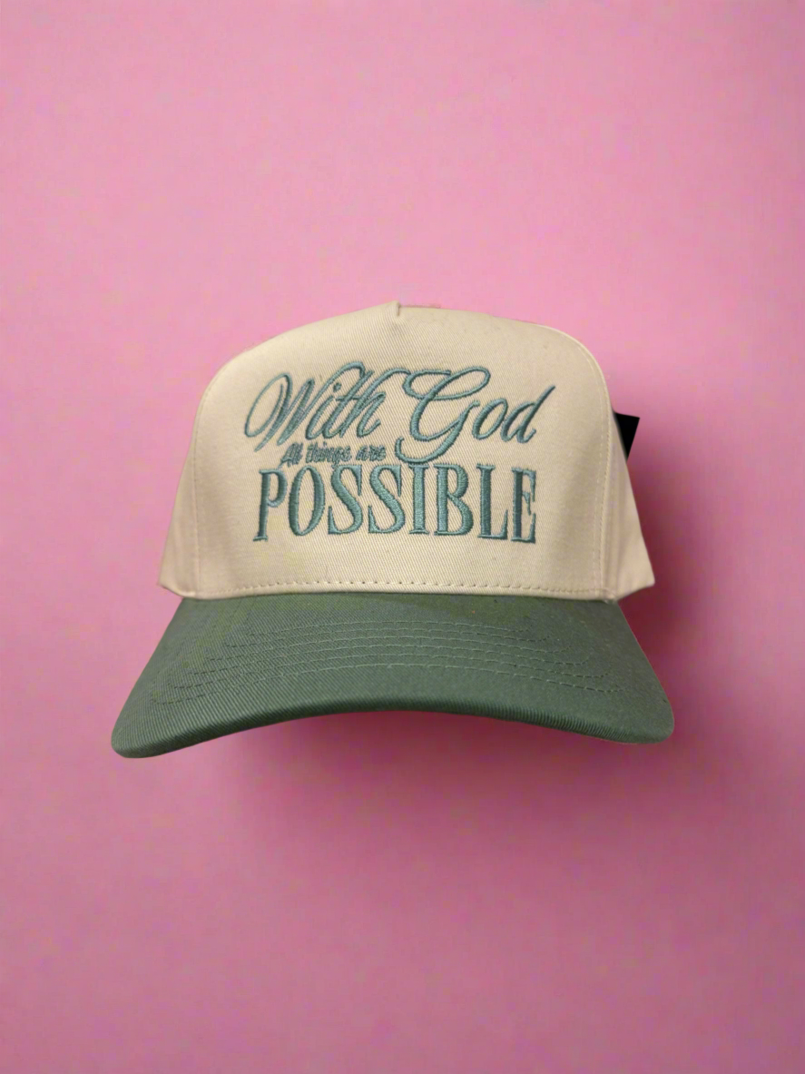 With God Sage Green Embroidered Hat