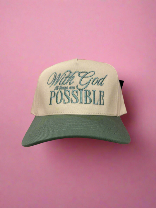 With God Sage Green Embroidered Hat