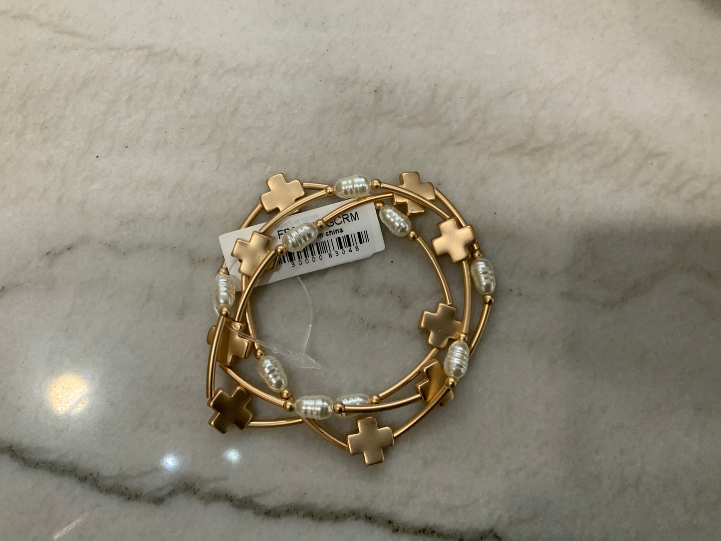 Cross Charm/Pearl Stretch Bracelets