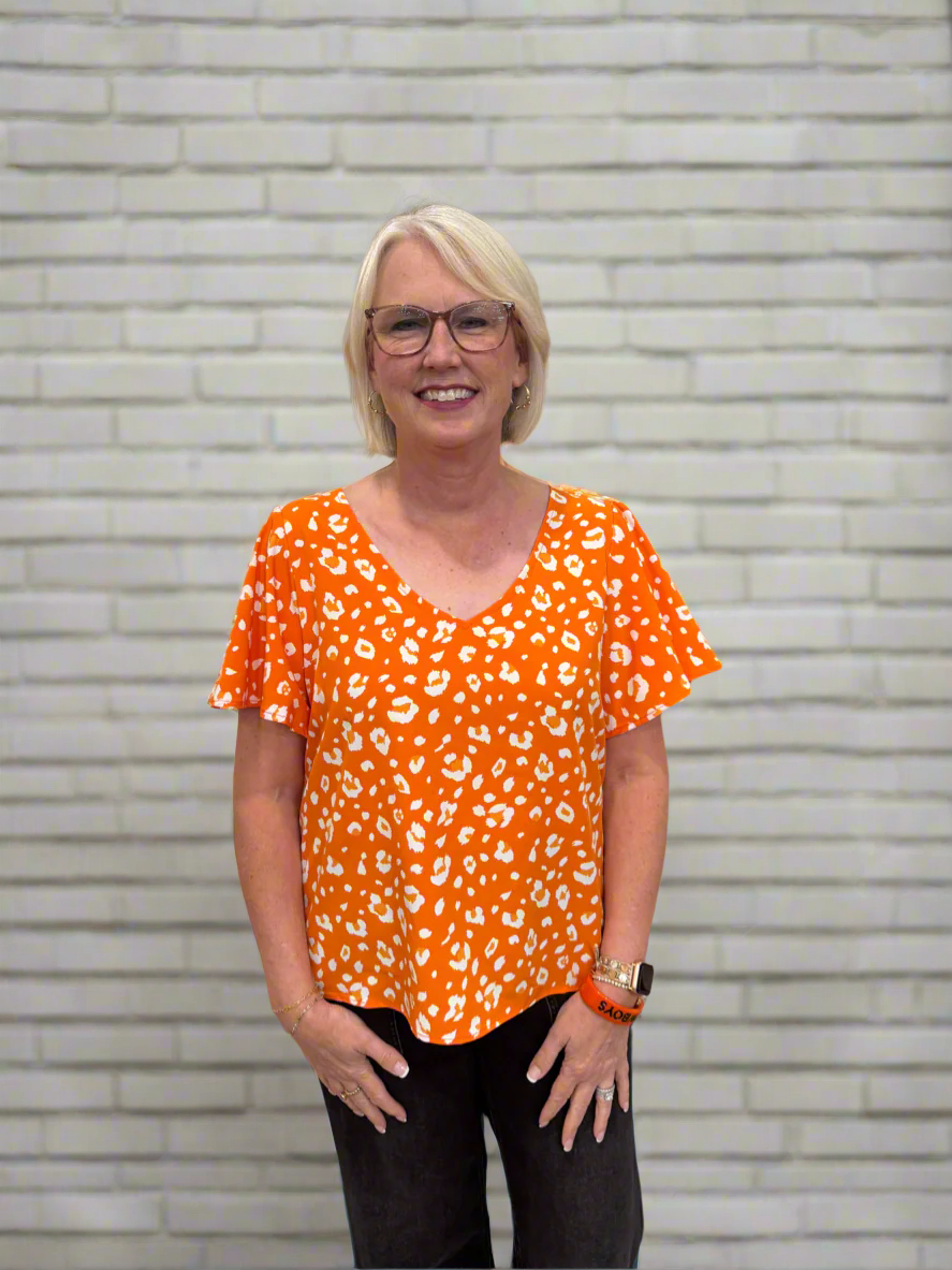 Animal Print Orange Blouse