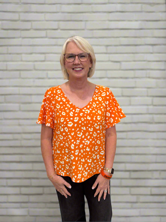 Animal Print Orange Blouse