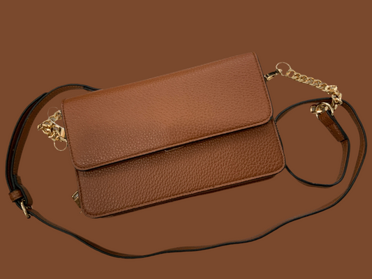 Brown Lock Clutch Crossbody